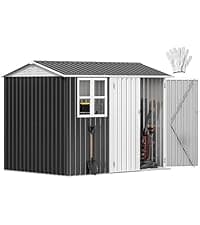 DWVO 6x4ft Outdoor Storage Shed with Window, Metal Lockable Metal Garden Shed with Sloped Roof for Tools, Bikes, Ideal for Backyard, Patio, Garage, Lawn (Gray + White)