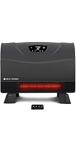 Heat Storm Phoenix HS-1500-PHX, Infrared Space Heater with Attachable Feet, Remote Control, Energy Efficient-750-1500 Watts, Gray Floor or Wall