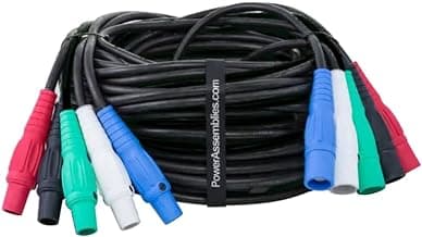 Type SC Entertainment and Stage Lighting Cable, 5 Wire Banded Set (4) #2 and (1) #6 Outdoor Rated Cam Lock Cord, 50 FT
