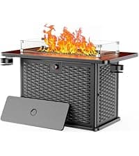 AMADA HOMEFURNISHING 19″ Propane Fire Pit with Grill Grate, 58,000 BTU, Folding Legs, Propane Tank Holder, Cover, and Carry Strap, No Ignition Needed, Easy Flame Adjustment, CSA-Certified, Portable