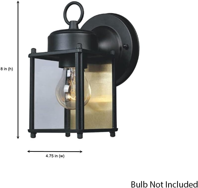 DESIGNERS FOUNTAIN Preston Outdoor Light Fixture, 8 Inch, Exterior Wall Mount Lantern Sconce, Clear Glass Porch Lights for Front Door, Patio, and House Garage, Black, 1161-BK