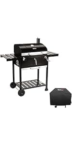 Royal Gourmet CC1830FC Charcoal Grill Offset Smoker (Grill + Cover), Black