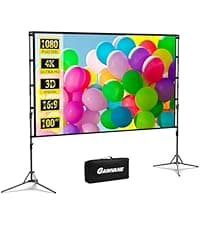 Projector Screen and Stand,GAINVANE 120 inch Portable Projector Screen Indoor Outdoor Projection Screen 16:9 4K HD Wrinkle-Free Light-Weight Movie Screen with Carry Bag for Backyard Movie Night