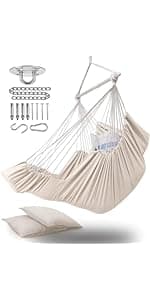 ADVOKAIR Hammock Chair Swing (500 lbs Max) - Hanging Hammock Chair Rope Swing Indoor for Bedroom, Outdoor, Patio, Bedroom, Porch, Deck - Sturdy Steel Bar with Anti-Slip Safety Rings