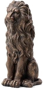 Glitzhome Guardian Sitting Lion Statue Regal Indoor and Outdoor Garden Sculpture for Home Entrance Porch and Yard, 20.5in Tall, Bronze
