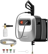 Giraffe Tools Grandfalls Pressure Washer Pro, Electric Wall Mount Power Washer with 100FT Retractable Pressure Hoses, 3700PSI, 1.6GPM, 4 Nozzles, Foam Cannon for Cars/Patios, Dark Silver