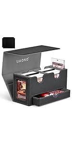 Card Deck Box with MTG Commander Display, Deck Case Holds 100+ Double-Sleeved Cards, Storage Box Fits TCG/PTCG/Sports Card with 2 Dividers, 1 Toploader (Red, White)