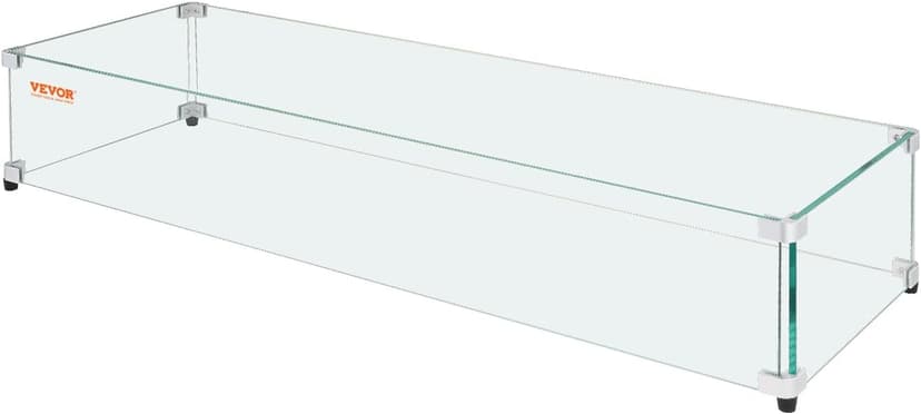 Glass Wind Guard for Rectangular Fire Pit Table 31 x 12.5 x 6.5 Inch, 0.31 inch Thick and Sturdy Tempered Glass Panel with Hard Aluminum Corner Bracket & Rubber Feet, Easy to Assemble