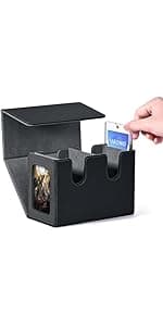Card Deck Box with MTG Commander Display, Deck Case Holds 100+ Double-Sleeved Cards, Storage Box Fits TCG/PTCG/Sports Card with 2 Dividers, 1 Toploader (Red, White)