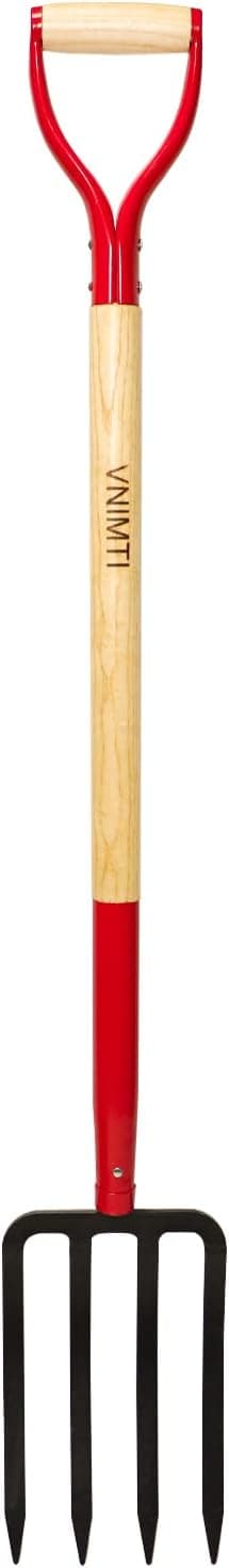 Garden Fork,4-Tine Spading Fork,Compost Fork,Steel Digging Fork,45Inch,Steel Y-Grip,Wooden Handel
