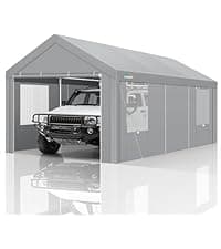 COBIZI Carport Canopy 12x20 Heavy Duty Portable Garage with Double Zippered Roll-up Doors & Vents, Large Space Car Canopy Car Tent Upgrade Waterproof for Cars, Boats, Trucks, Garden Tools, Gray