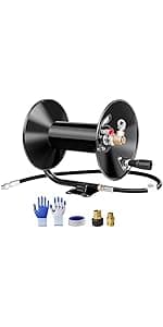 Heavy Duty Power Washer Hose Reel - 50ftx3/8' / 65ftx1/4', M22-14 Fitting, Wall/Trailer/Van Mount, Manual Crank
