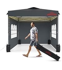 10x10 Pop Up Canopy with Sidewalls, Easy Up Canopy Tent, Heavy Duty Tents for Parties, One Person Set Up Event Tent, Grey