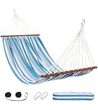 Lazy Daze Hammocks Cotton Fabric Spreader Bar Hammock, Outdoor Portable Hammock with Carrying Bag & Tree Straps for Bedroom, Patio, Backyard, Balcony, Max 450lbs Capacity, Blue