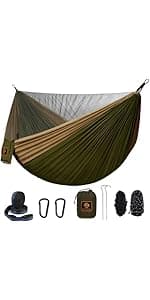 Camping Hammock with Net,Travel Portable Lightweight Hammocks with Tree Straps and Solid D-Shape Carabiners,Parachute Nylon Hammock for Outsides Backpacking Beach Backyard Patio Hiking
