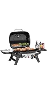 Outdoor Grill Cart with Wheels, Movable Kitchen Island with Storage Cabinet for BBQ, Stainless Steel Dining Cart Table for Food Prep, Black, PC3403S-SC
