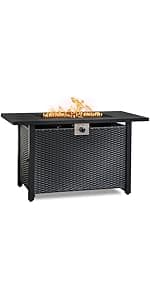 Propane Fire Pit Table,Out Door Fire Pits & Fireplaces,Gas Fire Pit with Lid and Lava Rock.Square Black Fire Pit Table on Patio Deck & Garden Backyard. (Raven‌ Black, 43-inch)