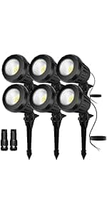 Low Voltage Landscape Lighting: 10W 1000LM LED Landscape Lights Outdoor 2700K Warm White Spotlights with IP67 Waterproof for Yard Garden | 6 Pack of 12V/24V Low Voltage Lights with Connectors