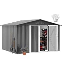 DWVO 6x4ft Outdoor Storage Shed with Window, Metal Lockable Metal Garden Shed with Sloped Roof for Tools, Bikes, Ideal for Backyard, Patio, Garage, Lawn (Gray + White)