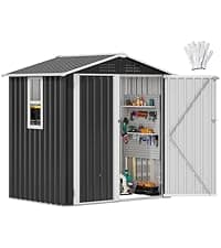 DWVO 9x6 FT Outdoor Storage Shed with Ventilation Windows, Utility Tool Shed Metal Storage Garden Shed with Door & Lock for Bike Storage, Waterproof Trash Shed for Backyard Garden Patio, Dark Dray