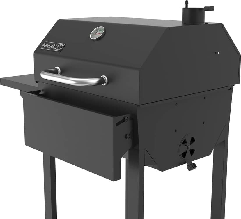 Nexgrill 22" Barrel Charcoal Grill with Side Shelf, 550 SQ In Cooking Space, Adjustable Chimney, Air Dampers, Temperature Gauge, Warming Rack, Smoker Grill for Camping, Picnics, and More - 810-0025