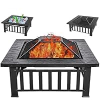 22 in Outdoor Small Fire Pit,Durable firepit with Mesh Lid,Log Grate,and Fire Poker,Fire Pits for Outside Backyard.Deck.Camping and Picnic