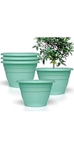 Plant Pots Set of 5, 10" Outside Diameter Flower Pots, 8.5" Inner Diameter Plant Planters with Drainage Hole, Durable Garden Pots Perfect for Indoor & Outdoor Plant Planting, Decor, White