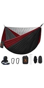 Camping Hammock with Net,Travel Portable Lightweight Hammocks with Tree Straps and Solid D-Shape Carabiners,Parachute Nylon Hammock for Outsides Backpacking Beach Backyard Patio Hiking