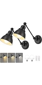 ENCOMLI Dimmable Plug in Wall Sconces, Swing Arm Wall Lamp, Wall Sconces Set of Two, Plug in Wall Light, Sconces Wall Decor Set of 2, Linen Fabric Shade, 2pcs Bulbs Included
