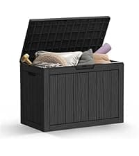 45 Gallon Outdoor Storage Box, Resin Deck Box Waterproof, Storage Chest for Outside Patio Furniture Cushions, Pool Supplies, Garden Tools, UV Resistant and Weatherproof, Black