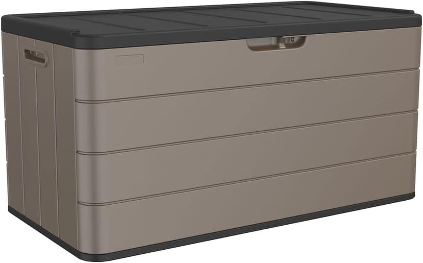 100 Gallon Elegant Pro Edition Lockable Resin Deck Box, Waterproof & UV-Resistant Outdoor Storage Box for Outdoor Cushion Storage, Tools Storage and Outdoor Delivery, Coffee