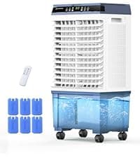 Air Choice Swamp Cooler, 1800 CFM Portable Evaporative Air Cooler with 6 Ice Box & 5.3 Gal Water Tank, 110° Swing, 3 Speeds, Upgraded Remote, 12H Timer, 3-in-1 Air Cooling Fan for Outdoor Indoor, Blue