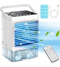 Evaporative Air Cooler w/ 4 Modes & 3 Speeds, Waterless Alert, 2.4-Gal Tank for 20H Cooling, 12H Timer, 20FT Remote, 70° Auto Swing Windowless Air Conditioner, Portable AC Unit for Bedroom