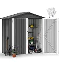 DWVO 6x4ft Storage Shed for Outdoors, Metal Sturdy Weatherproof Tool Locker with Secure Door and Ventilation for Equipment, Mowers, Bikes, Outdoor Spaces, Dark Gray