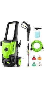 Electric Pressure Washer, 5000PSI 4.0GPM Heavy Duty Power Washer with 33 FT Extension Hose, 4 Quick Connect Nozzles and Foam Cannon for Cars/Fences/Driveways/Patios/Home Cleaning, Green
