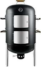 20.5" 3-in-1 BBQ Smoker Grill Built in Thermometer, Air Vent and 2 Access Doors, Multi-Layer Meat Smoker with 5 Bamboo Handles and Rib hanger set with 4 Hooks, Parties, Backyard, BBQ