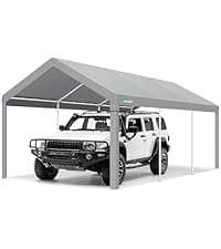 COBIZI Carport Canopy 12x20 Heavy Duty Portable Garage with Double Zippered Roll-up Doors & Vents, Large Space Car Canopy Car Tent Upgrade Waterproof for Cars, Boats, Trucks, Garden Tools, Gray