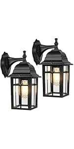 Brightever Outdoor Lanterns, 2-Pack Exterior Light Fixtures, Waterproof Anti-Rust Black Wall Mount Lights, Small E26 Socket Outside Lights for House, Front Porch, Playhouse, Garage