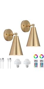 MWZ Gold Sconces Set of 2, Modern Brass Wall Sconces Lighting Fixtures with Metal Shade, Indoor Decor Wall Mount Swing Arm Lamp for Bedroom,Bedside,Kitchen,Hallway,Living Room,Reading,Bar