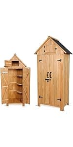 Wooden Outdoor Storage Shed with Double Doors,70” Tall Waterproof Storage Shed with Lock,Sheds & Outdoor Storage with Windproof Tipping for Deck,Backyard Garden and Yard