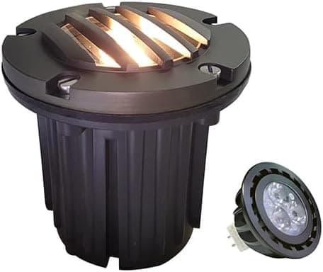 Low Voltage Landscape Lighting,(5''H) Brass Top Cover Outdoor In Ground Lights, 12V Landscape Well Ground Lights for Pathway, Driveway and Garden 1 Pack with MR16 Bulb (Grated Top, 1-pack with Bulb)
