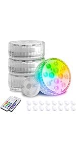 Submersible Pool LED Light, Underwater Light, 16 RGB Color Changing, RF Remote,Magnetic/Suction Cup/Battery, IP68 Waterproof Pool Lights for Pond/Bathtub/Shower/Hot Tub/Spa