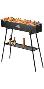 Charcoal Grills Commercial Quality Portable Multiple Size Hibachi BBQ Lamb Skewer Folded Camping Barbecue Grill for Garden Backyard Party Picnic Travel Outdoor Cooking Use(31.6x7.1x5.1 inch)