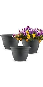 Plant Pots Set of 5, 10" Outside Diameter Flower Pots, 8.5" Inner Diameter Plant Planters with Drainage Hole, Durable Garden Pots Perfect for Indoor & Outdoor Plant Planting, Decor, White