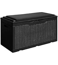 Devoko 100 Gallon Waterproof Large Resin Deck Box Indoor Outdoor Lockable Storage Container for Patio Furniture Cushions Garden Tools (100 Gallon, Black)