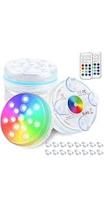 AquaMiracle Submersible LED Lights with Remote Shower Lights Waterproof Battery Operated, Multi Color Changing Hot Tub Lights for Pool, Pond, Aquarium, Bath, Party, Vase Decoration (2-Pack)