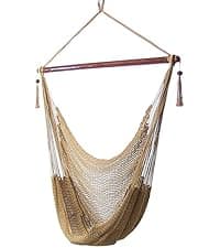 Sunnydaze Outdoor Hammock Chair Swing - Hanging Hammock Swing - Hanging Reading Chair - Soft-Spun Polyester Rope - Caribbean XL - Tan