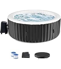 LILYPELLE 1-2 Person Inflatable Hot Tub, Portable Oval Blow Up Hot Tub with 100 Bubble Jets, Outdoor Spa Set Included Heater Pump, Filter and Side Table, 75" X 47" X 25"