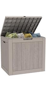 31 Gallon Deck Box, Outdoor Storage Box Waterproof, Outside Resin Storage Bin for Outdoor Patio Furniture Cushions, Pool Supplies, Garden Tools, UV-Resistant and Weatherproof, Light Brown