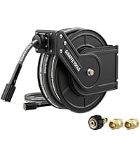 Giraffe Tools Grandfalls Pressure Washer Pro, Electric Wall Mount Power Washer with 100FT Retractable Pressure Hoses, 3700PSI, 1.6GPM, 4 Nozzles, Foam Cannon for Cars/Patios, Dark Silver